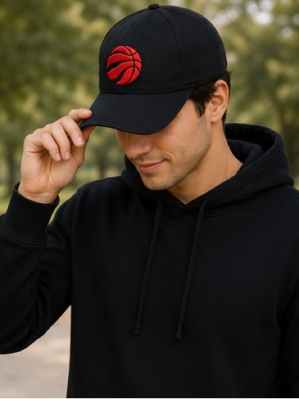 Black Cap with Red Logo